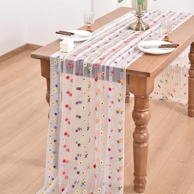 Flower Table Runner Floral Daisy Summer Birthday Party Garden Wedding Decor | - Image 5