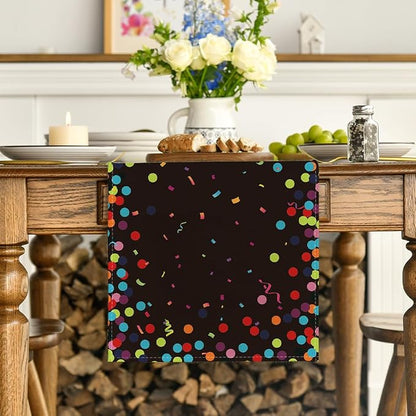 Artoid Mode Polka Dot Black Happy Birthday Table Runner, Seasonal Halloween - Image 2