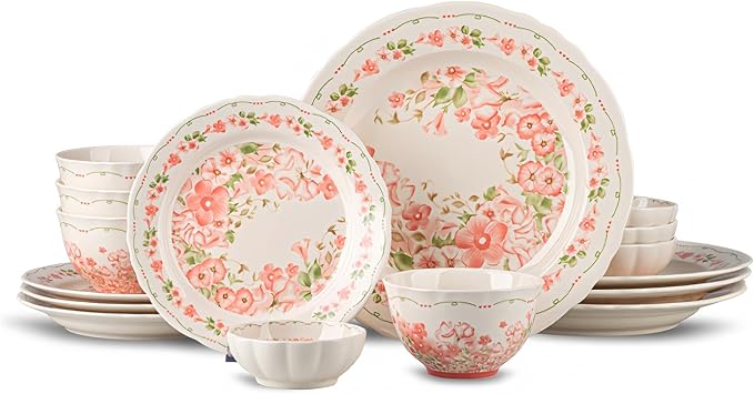 16-Piece Dinnerware Set for 4, Ceramic Plates and Bowls Sets, Microwave & by FANGJING