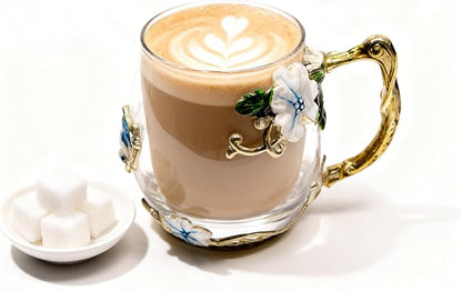 Glass Coffee Tea Mug Set For Mom Butterfly Rose Design, Perfect Birthday - Image 3