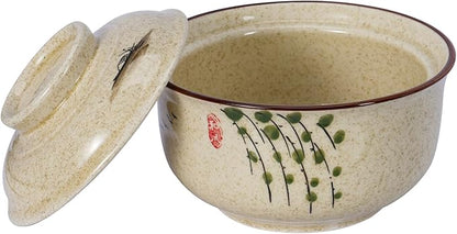8 inch Retro Ceramic Ramen Bowl with Lid,Japanese Style Personalized Dinnerware For Noodle Rice Porridge Soup Fruit Salad (8inch, D)