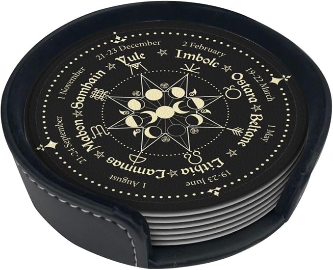 Mystic Witchy Leather Drinks Coasters - Image 2
