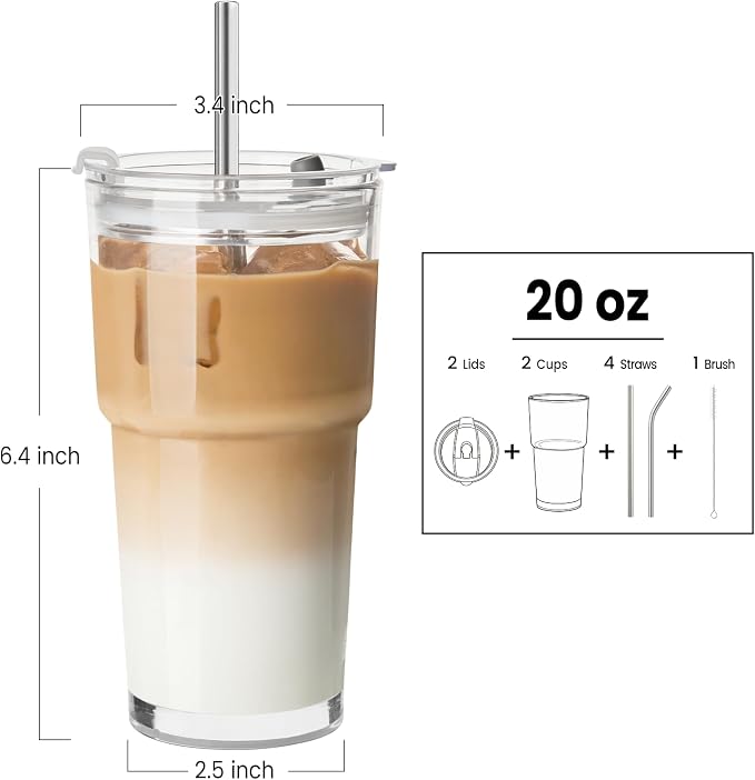TUZAZO 20 Oz Glass Coffee Tumblers - Image 2