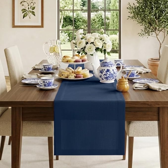 Classic Linen™ by D'Moksha Navy Blue Table Runner 108 Inches Long, 100% Pure by DMokshaHomes
