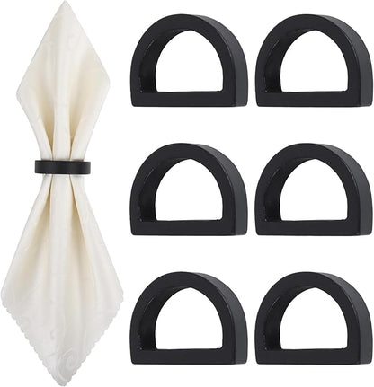 Yagoo Napkin Rings, Wooden Napkin Rings Set of 6, Handcrafted Wood Semicircle Napkin Holders for Table Decoration (Black)