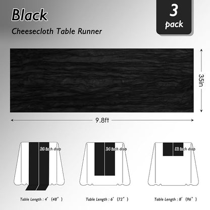 20 Pack Black Cheesecloth Table Runner 120 Inch Boho Wedding Decor | - Image 2