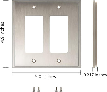 Henne Bery Soft Modern Decorative Wall Plate Switch Plate Outlet Cover (Double Decorator, Satin Nickel)