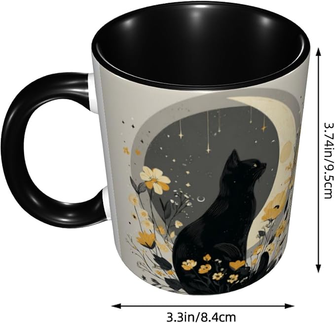 Yrebyou Cat and Moon Coffee Mug 11oz Ceramic Cup - Image 2