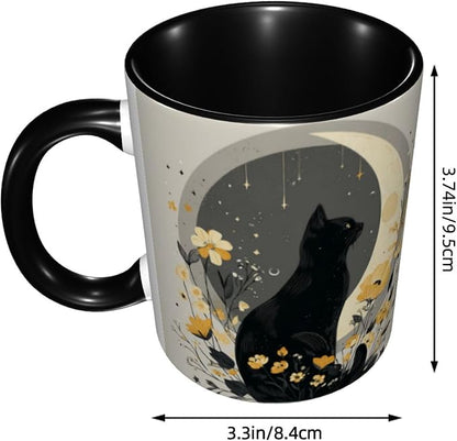 Yrebyou Cat and Moon Coffee Mug 11oz Ceramic Cup - Image 2