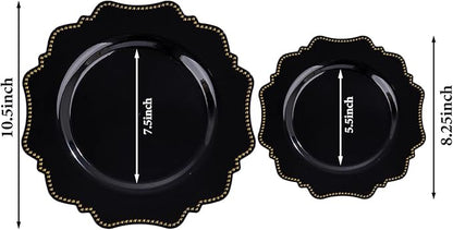 COLOSUS 60pcs Disposable Plastic Plates Set, Gold Black Party Plates, 30pcs Dinner Plates and 30pcs Salad/Dessert Plates for Wedding, Party, Anniversary, Daily Use，New Year