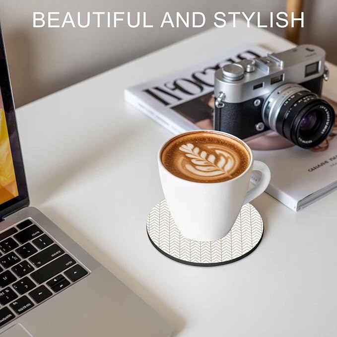 Simple Line White Coasters Set of 6, Non-Slip Cup Coaster Mat - Image 7