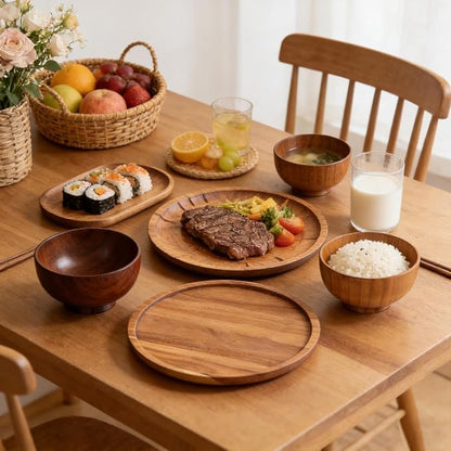 12 Pcs Wood Dinnerware Set, 8 Inch 10 Inch Round Wooden Plates and wooden bowl - Image 7