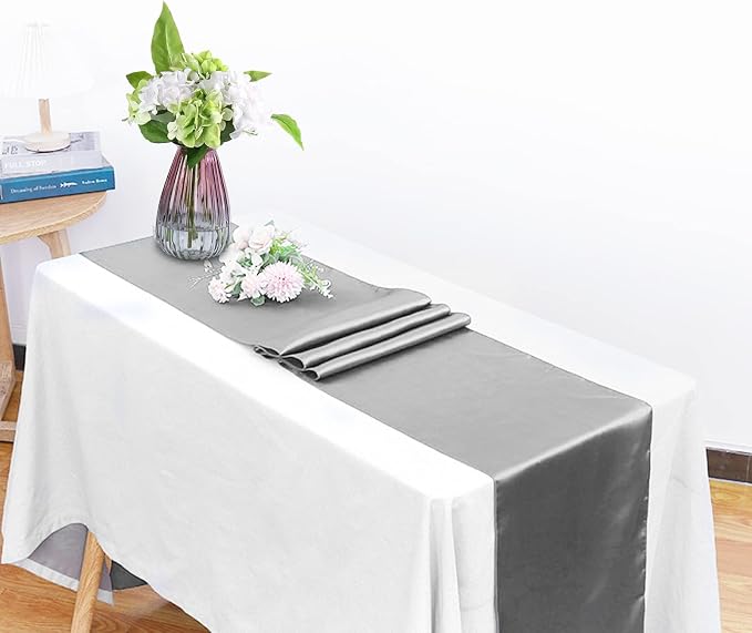 2 Pack Silver Table Runners, 12x108 Inches Long | Satin Table Runner, Silk and - Image 3