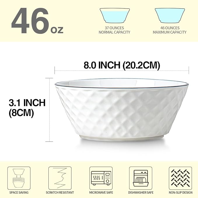 Yeacccng Deep Soup Bowls Set of 3, 46oz Large Cereal Bowls, Large Soup Bowl - Image 2
