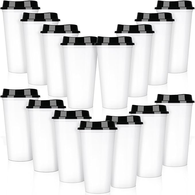 15 Pack Reusable Plastic Coffee Cups by Domensi