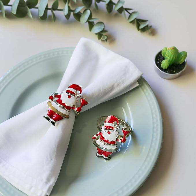 wonlex Xmas Napkin Rings Set of 6, Father Chirstmas Napkin Ring - Image 2