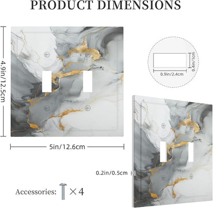 Decorative Light Switch Cover Gray/Gold Marble Abstract Modern Luxury 2 Gang Wall Plate Double Toggle Switch Plate Receptacle Electrical Outlet Cover Switchplate for Bathroom Bedroom（2 Pack）