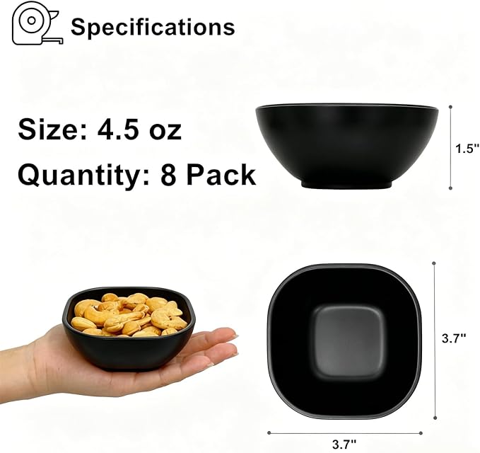 6 Pack Small Bowls, 4.5 OZ Black Dipping Sauce Cups, Ice Cream Bowls, Wheat - Image 2