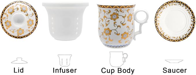 Porcelain Tea Cup with Infuser Lid and Saucer Sets - Image 2