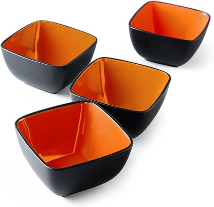 AmorArc 32oz Square Cereal Soup Bowls, Stoneware Bowls Set of 4 by AmorArc