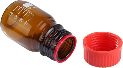 20 Pieces Amber Glass 100 mL Graduated Round Lab Reagent Media/Storage Bottle With GL45 Red Screw Cap