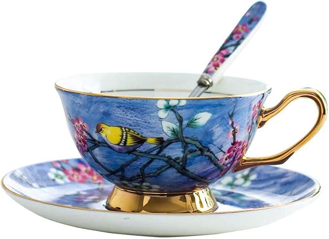 Bone China Cup& Saucer Set, 6.8oz- Birds& Trees by Eplze