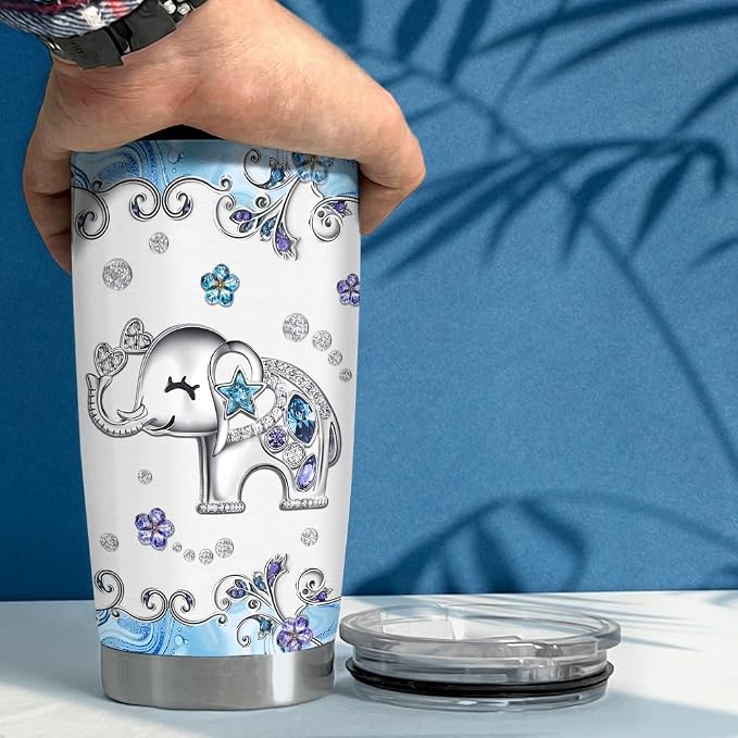 SANDJEST Elephant Tumbler 20oz Jewelry Drawings Stainless Steel Insulated - Image 5