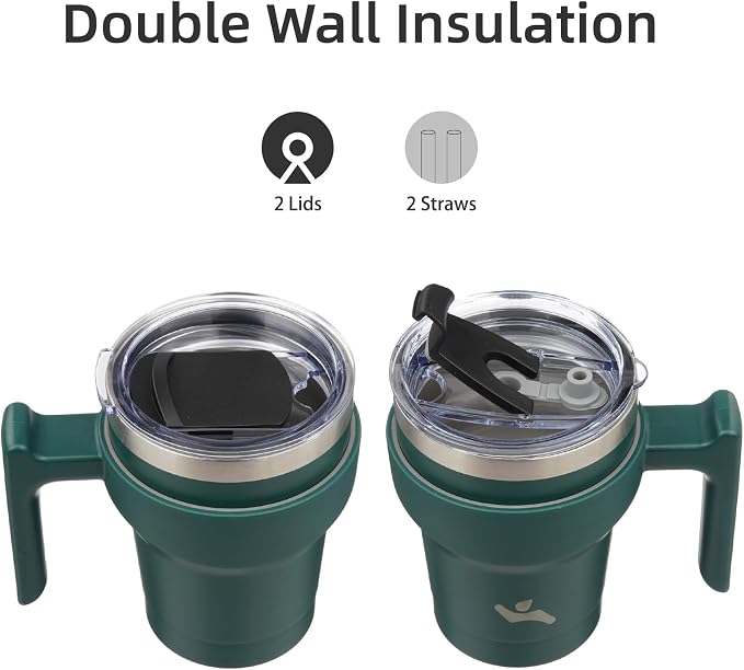 Konokyo 10 oz Tumbler with Handle and Straw, Insulated Travel Mug | Army Green; - Image 3