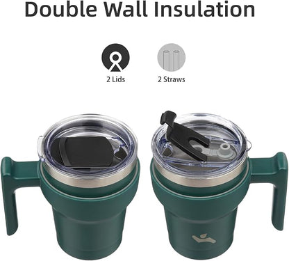Konokyo 10 oz Tumbler with Handle and Straw, Insulated Travel Mug | Army Green; - Image 3
