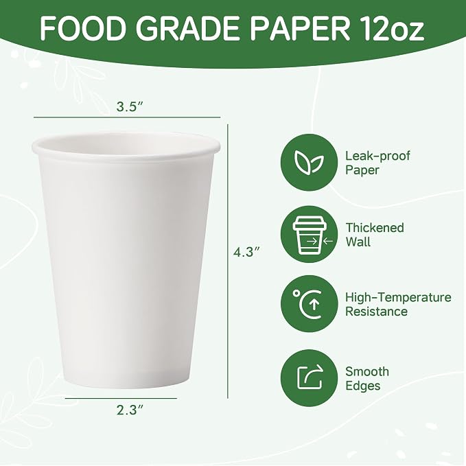 Coffee Cups 12 oz 300 Pack, 12 oz Paper Cups, Hot Beverage Drinking Cups - Image 2