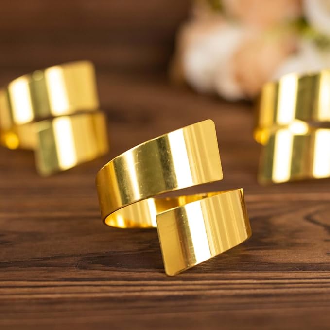 Efavormart 4 Pack | Shiny Gold Metal Scroll Wrap Cuff Band Napkin Rings - Image 9