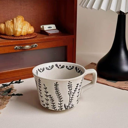 4 Pack 12oz Speckled Stoneware Coffee Mugs, Vintage Black Seaweed Botanical - Image 5