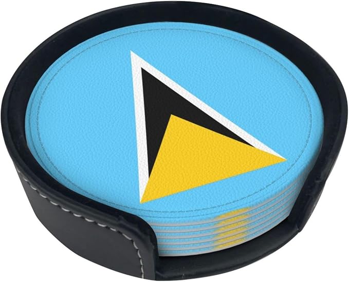6 Pack Saint Lucia Flag Leather Coaster - Image 2