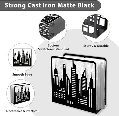 Skyline City Buildings Decorative Black Metal Napkin Holder for Table, 4.9" x 4.7" x 1.9" Skyscraper Standing Napkin Holder for Home Kitchen Restaurant Picnic Party Coffee Bar Dining Room