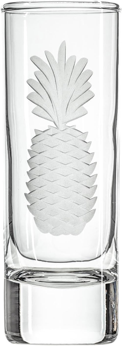 Rolf Glass Fresh Pineapple Shot Glass | 2.5oz Engraved Glass Cordial | Spirits or Tequila Sipper | Tropical Sand-Etched Pineapple Design | Lead-Free | Made in the USA | Set of 4
