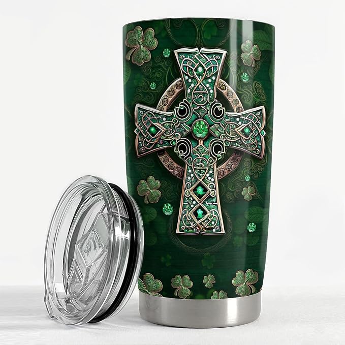 SANDJEST Irish Tumbler 20oz Irish Facts Celtic Cross Stainless Steel Tumbler - Image 3
