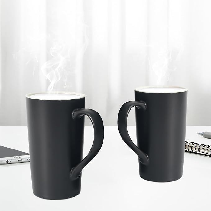 20 OZ Large Ceramic Coffee Mug Simple Pure Black Mug Set of 2 Plain Tall Milk - Image 4