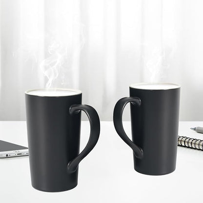 20 OZ Large Ceramic Coffee Mug Simple Pure Black Mug Set of 2 Plain Tall Milk - Image 4