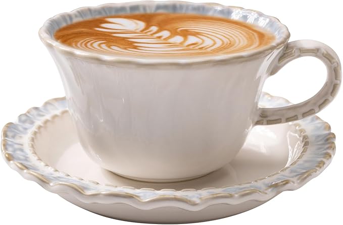 Vintage Porcelain Coffee Cup and Saucer Set, 12 OZ Ceramic Latte Mug by Unknown