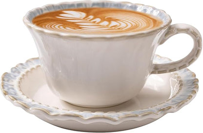 Vintage Porcelain Coffee Cup and Saucer Set, 12 OZ Ceramic Latte Mug by Unknown