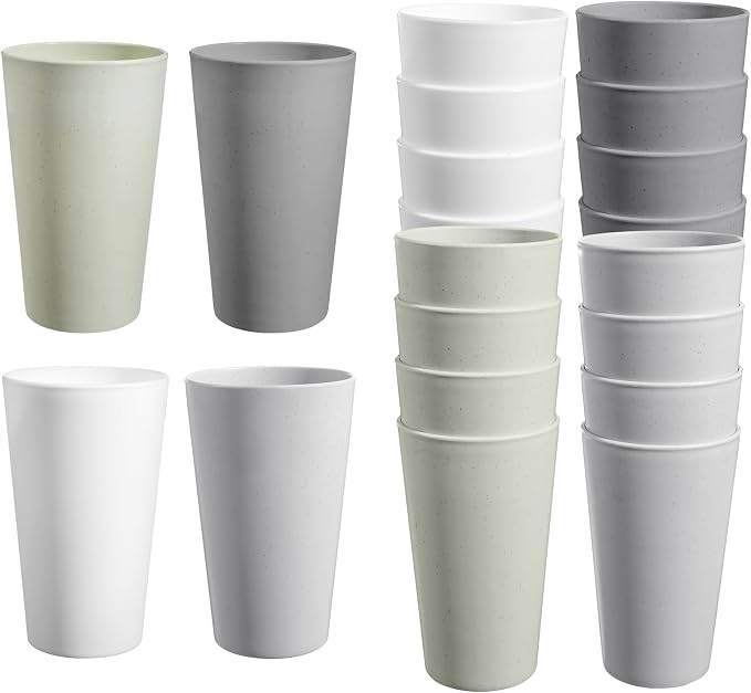 HEYCOME Set of 16 Wheat Straw Cups, Reusable Plastic Cups Sets, Water Glasses by StayHealthyStayHappy