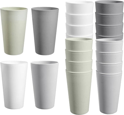 HEYCOME Set of 16 Wheat Straw Cups, Reusable Plastic Cups Sets, Water Glasses by StayHealthyStayHappy