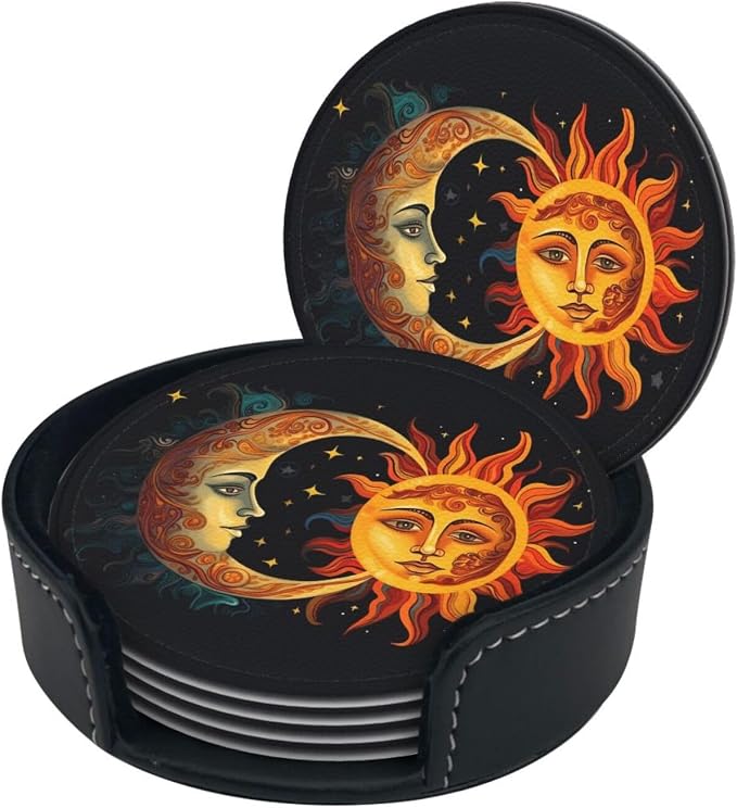 Sun Moon and Stars Leather Coasters Set of 6 - Image 6