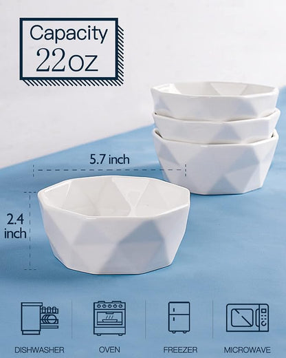 DELLING 22 Oz Cereal Bowls Set of 4, Porcelain Geometric Soup Bowls, Ceramic - Image 2