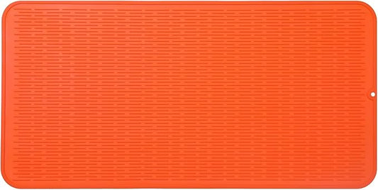 Silicone Dish Drying Mat for Multiple Usage,Easy clean,Eco-friendly,Heat-resistant Silicone Mat for Kitchen Counter or Sink,Refrigerator or Drawer Liner Orange 5XL 36inches x 18inches