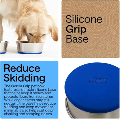 GORILLA GRIP Dog Bowls, Food Grade 304 Stainless Steel, Holds 6 Cups Each Food - Image 3
