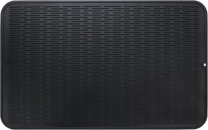 Silicone Dish Drying Mat for Multiple Usage,Easy clean,Eco-friendly,Heat-resistant Silicone Mat for Kitchen Counter or Sink,Refrigerator or Drawer Liner Black 3XL 28 inches x 18 inches