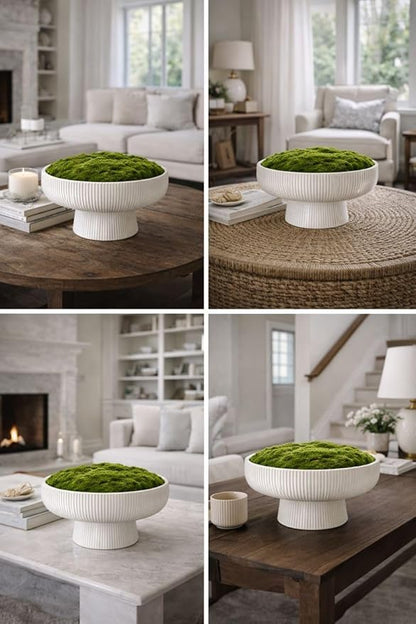 Moss Bowl |11.75" Diameter | Artificial | Fluted Pedestal Bowl | Home Décor