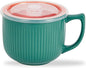 Ceramic Soup Bowl with Handle & Lid, Large 32oz Microwave Ramen Bowl Green | by Hoilse