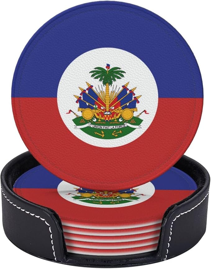 6 Pack Haiti Flag Leather Coaster by GTEVUTS